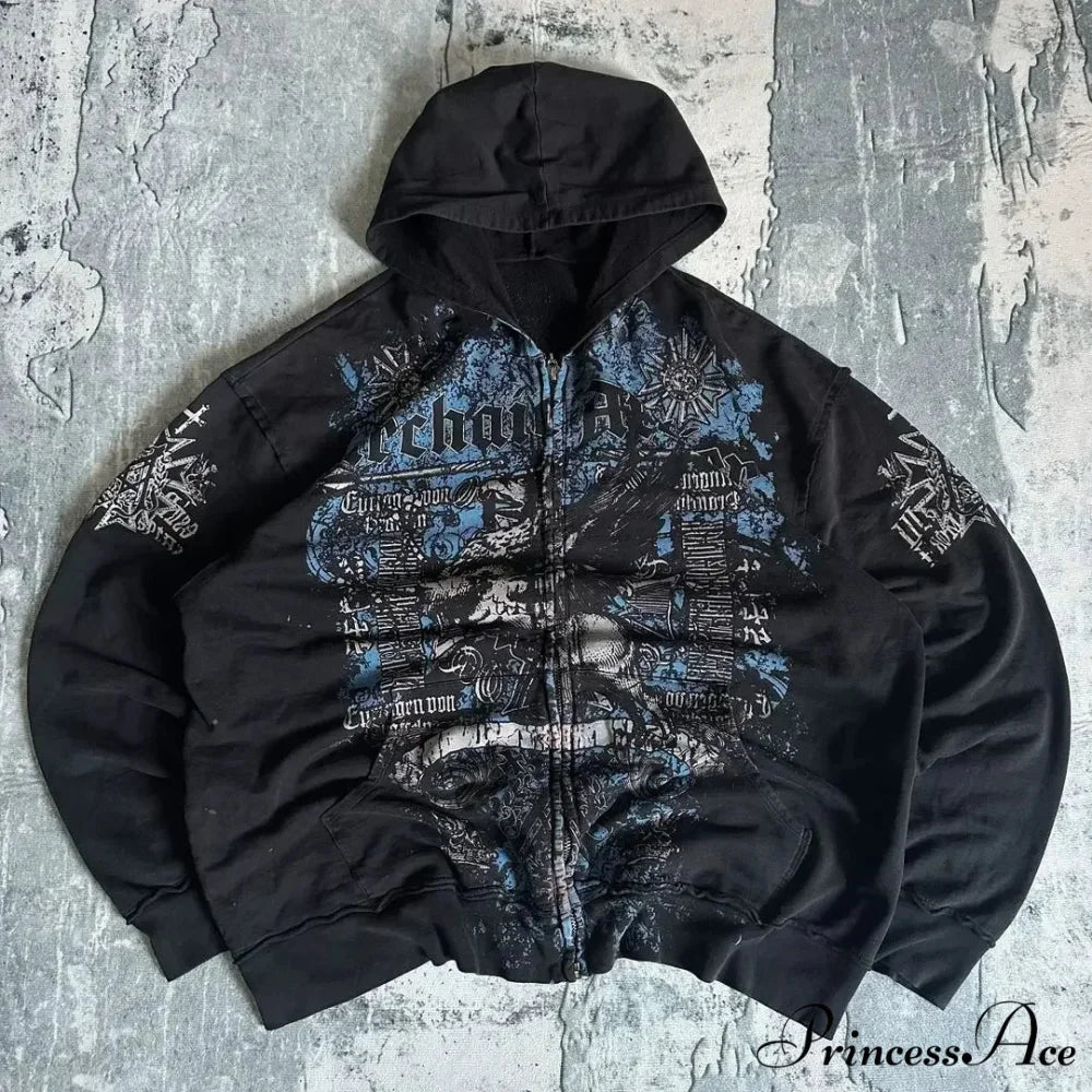 Dark Skull Zipper Hoodie black 3 / S hoodies-241228