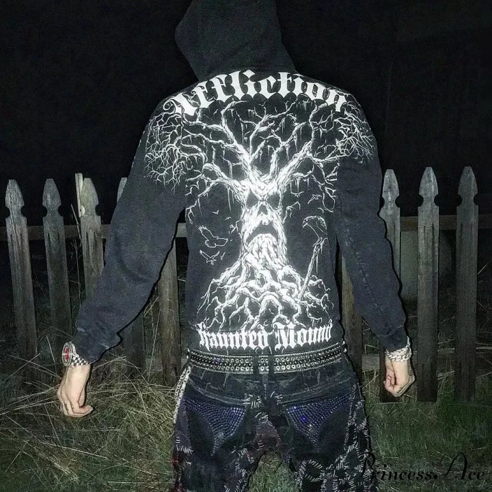 Dark Skull Zipper Hoodie hoodies-241228