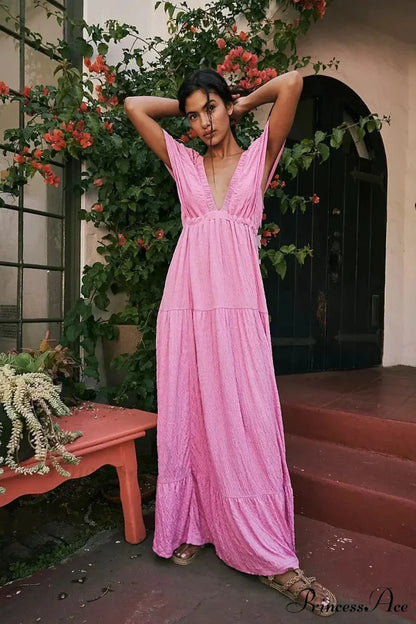 Dark Stitching Circular Neck Flare Free-Spirited Dress bohodress-250126