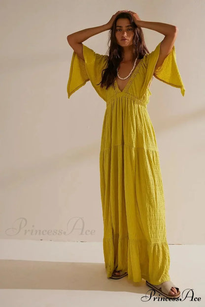 Dark Stitching Circular Neck Flare Free-Spirited Dress bohodress-250126