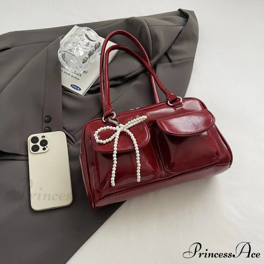 Dark Synthetic Leather Informal Shoulder Bag shoulder-250126