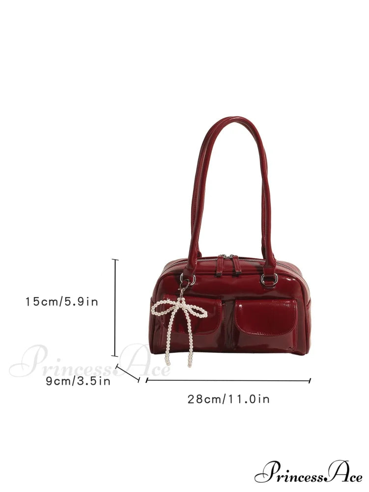 Dark Synthetic Leather Informal Shoulder Bag shoulder-250126