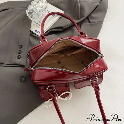 Dark Synthetic Leather Informal Shoulder Bag shoulder-250126