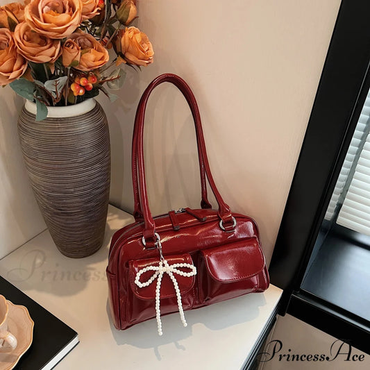 Dark Synthetic Leather Informal Shoulder Bag shoulder-250126