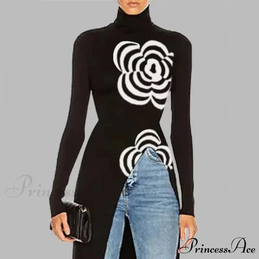 Dark Top Uneven Printed Split-Joint Sweater swraters-241228