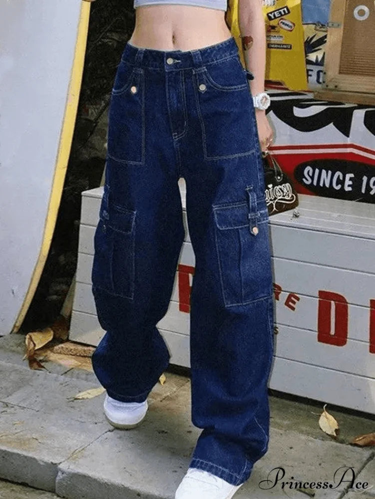 Dark Wash Vintage Trendy Baggy Boyfriend Jeans