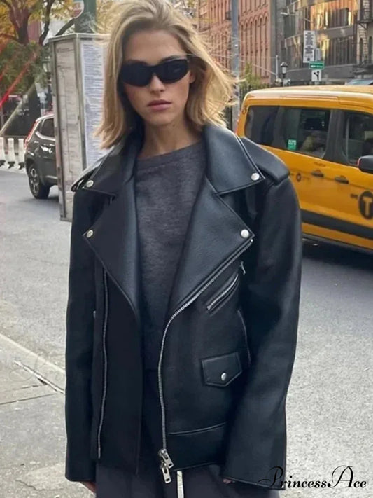 Dark Zippers Huge Leather Coat coats-241228