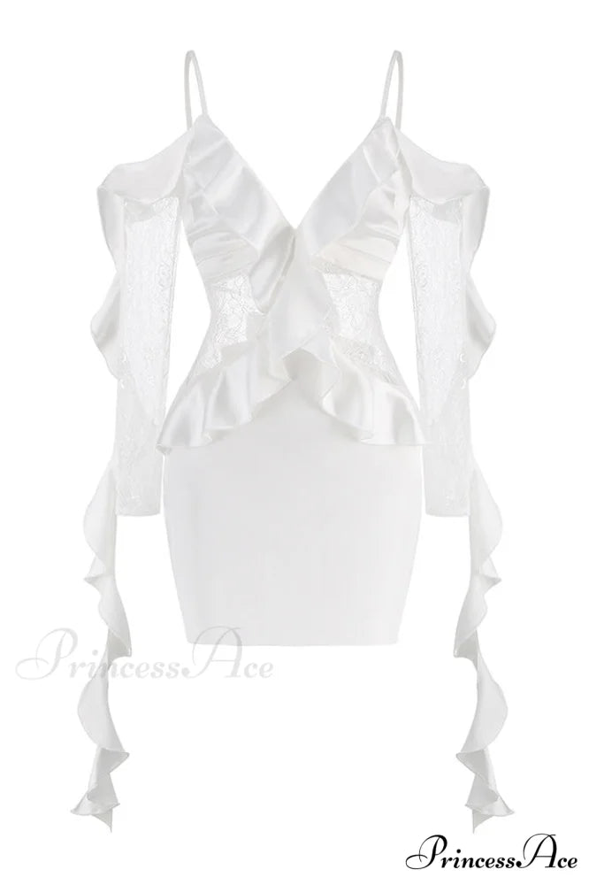 David Koma Stylish Ruffle Mini Dress XS / White