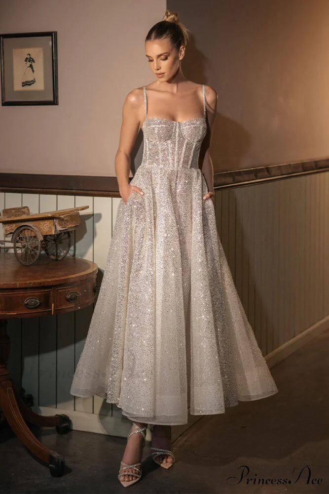 Dazzling Moi Glitter Trendy Sleeveless Midi Dress Champagne / 2