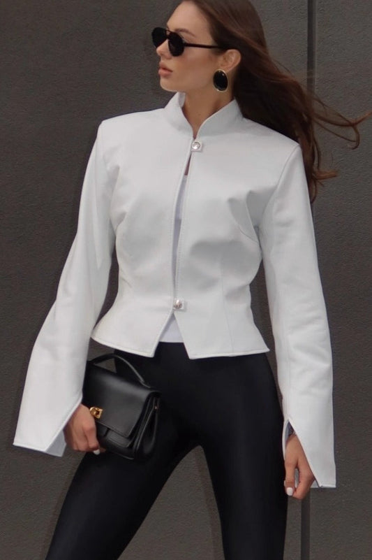 Stand Collar Fitted Leather Jacket