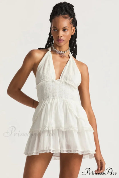 Deanna Floral Stylish Halter Dress XS / White
