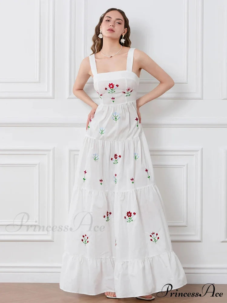 Decorated Blossom Gathered Tiered Slip Floral Dress floraldress-250126