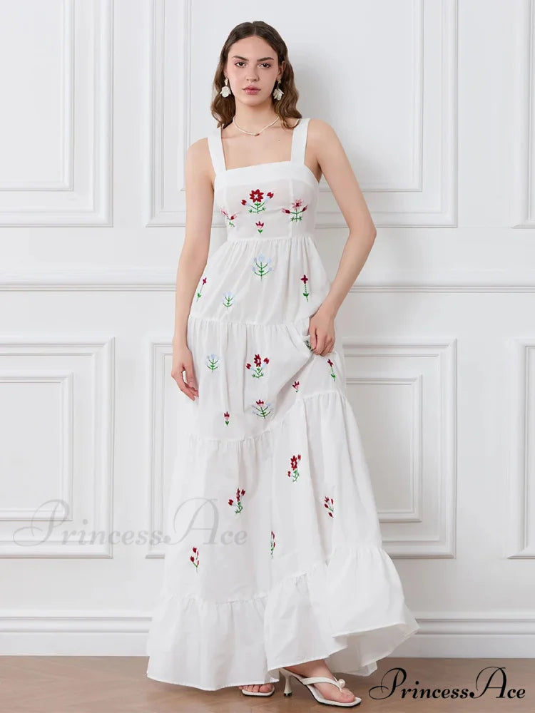 Decorated Blossom Gathered Tiered Slip Floral Dress floraldress-250126