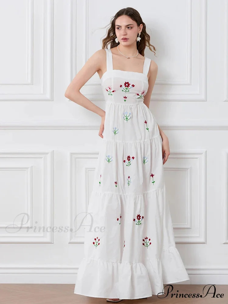 Decorated Blossom Gathered Tiered Slip Floral Dress floraldress-250126