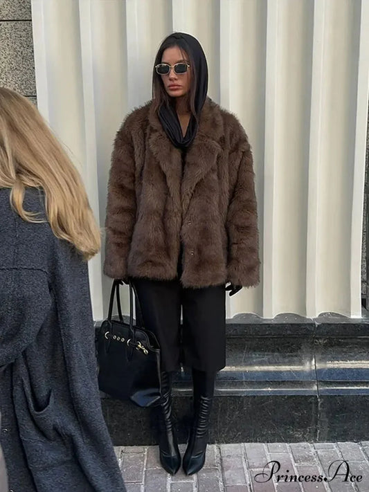 Deep Brown Collar Short Jacket Brown / S coats-241228