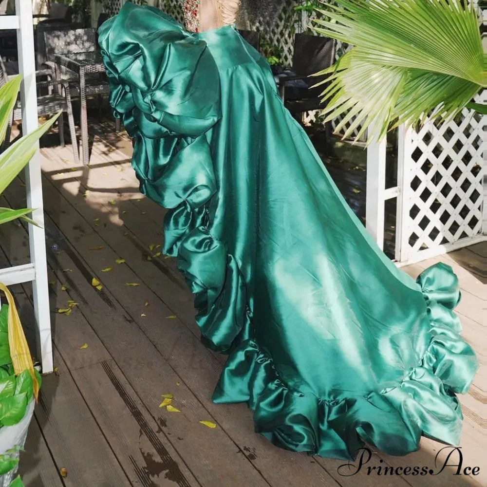 Deep Emerald High Low Skirt Frills Large Blooms Dressy Attire skirt-250126