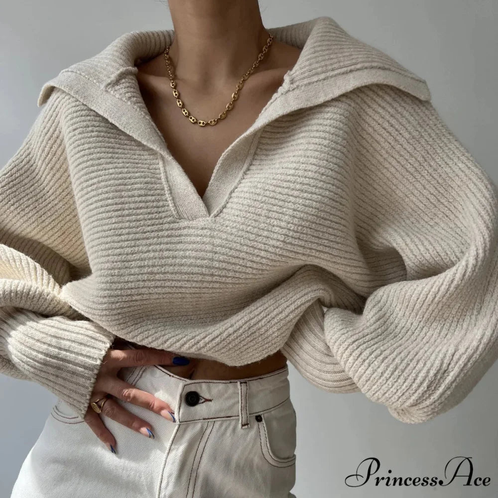 Deep-neck Cozy Ivory Jumper Apricot / S swraters-241228