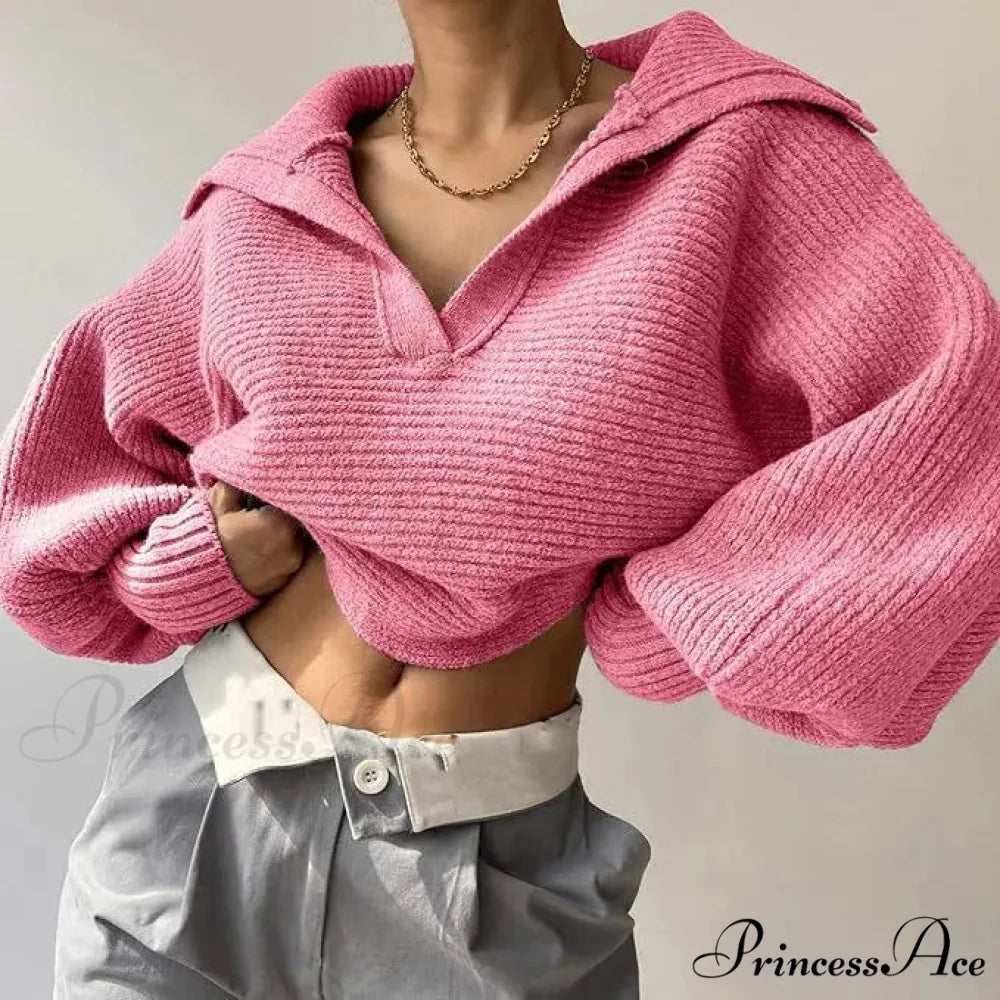 Deep-neck Cozy Ivory Jumper Pink / S swraters-241228