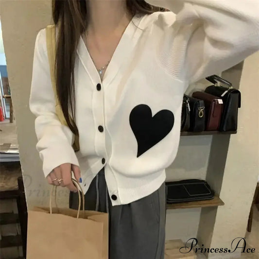 Deep Neck Extended Sleeve Solid Loose Sweet Knit Cardigan cardiagn-250126