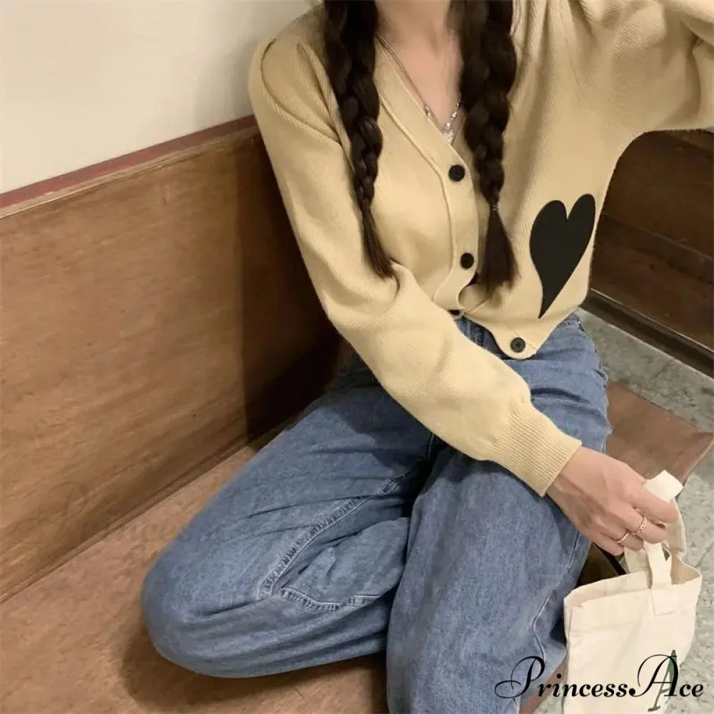 Deep Neck Extended Sleeve Solid Loose Sweet Knit Cardigan cardiagn-250126
