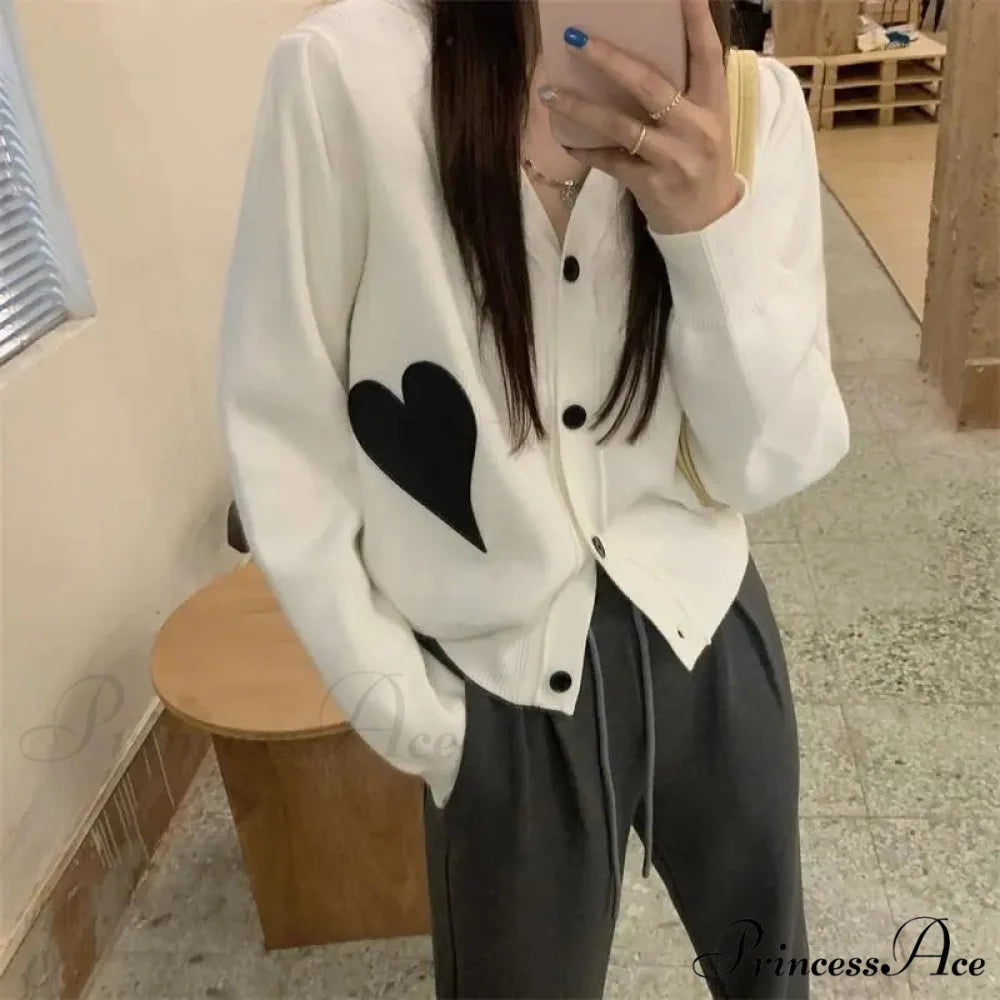Deep Neck Extended Sleeve Solid Loose Sweet Knit Cardigan WHITE / S cardiagn-250126
