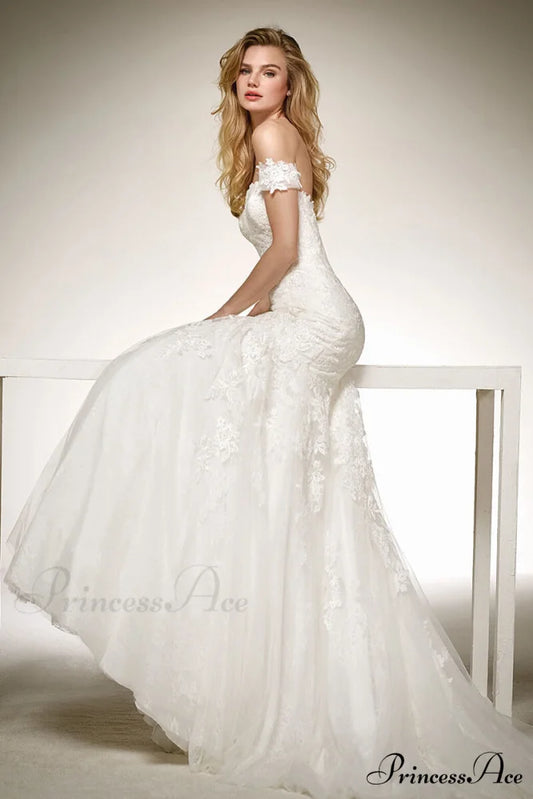 Deep Neck Extended Train Transparent Wedding Gown lvory white / 2 weddingdress-250223
