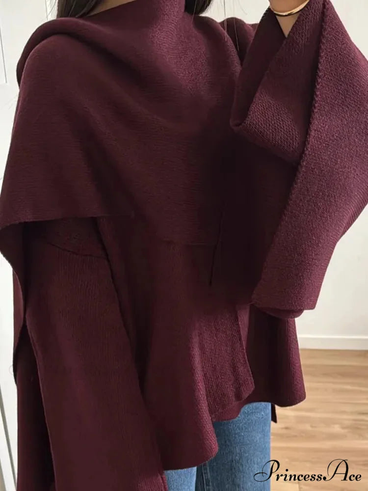 Deep-neck Generous Woolen Coat Burgundy / S coats-241228