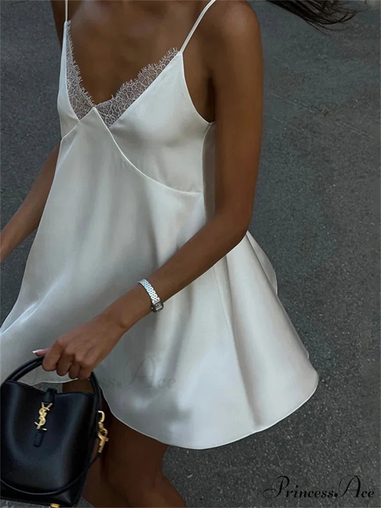 Deep Neck Ivory Spaghetti Mini Dress minidress-250223