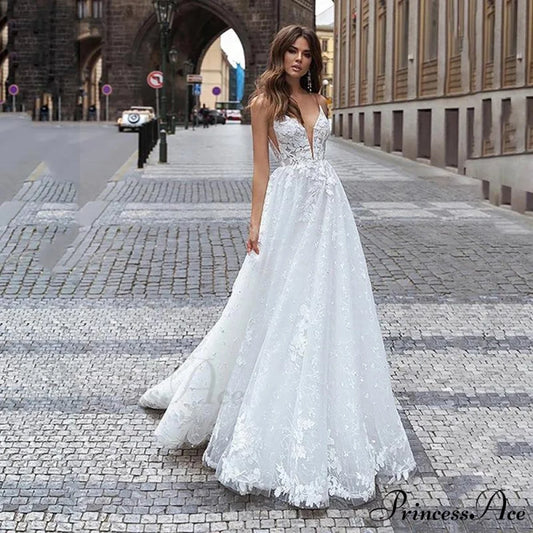 Deep-Neck Mermaid Transparent Tulle Wedding Gown lvory white / 2 weddingdress-250223