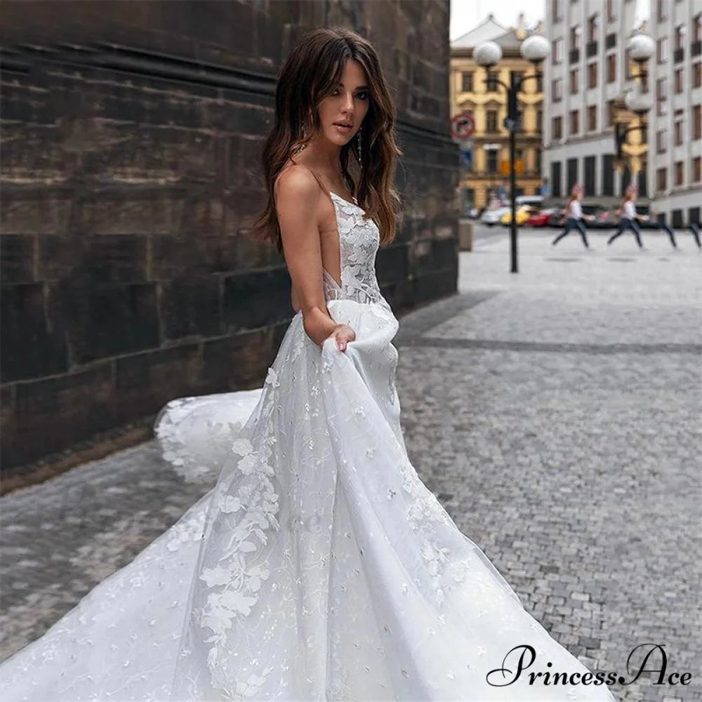 Deep-Neck Mermaid Transparent Tulle Wedding Gown weddingdress-250223