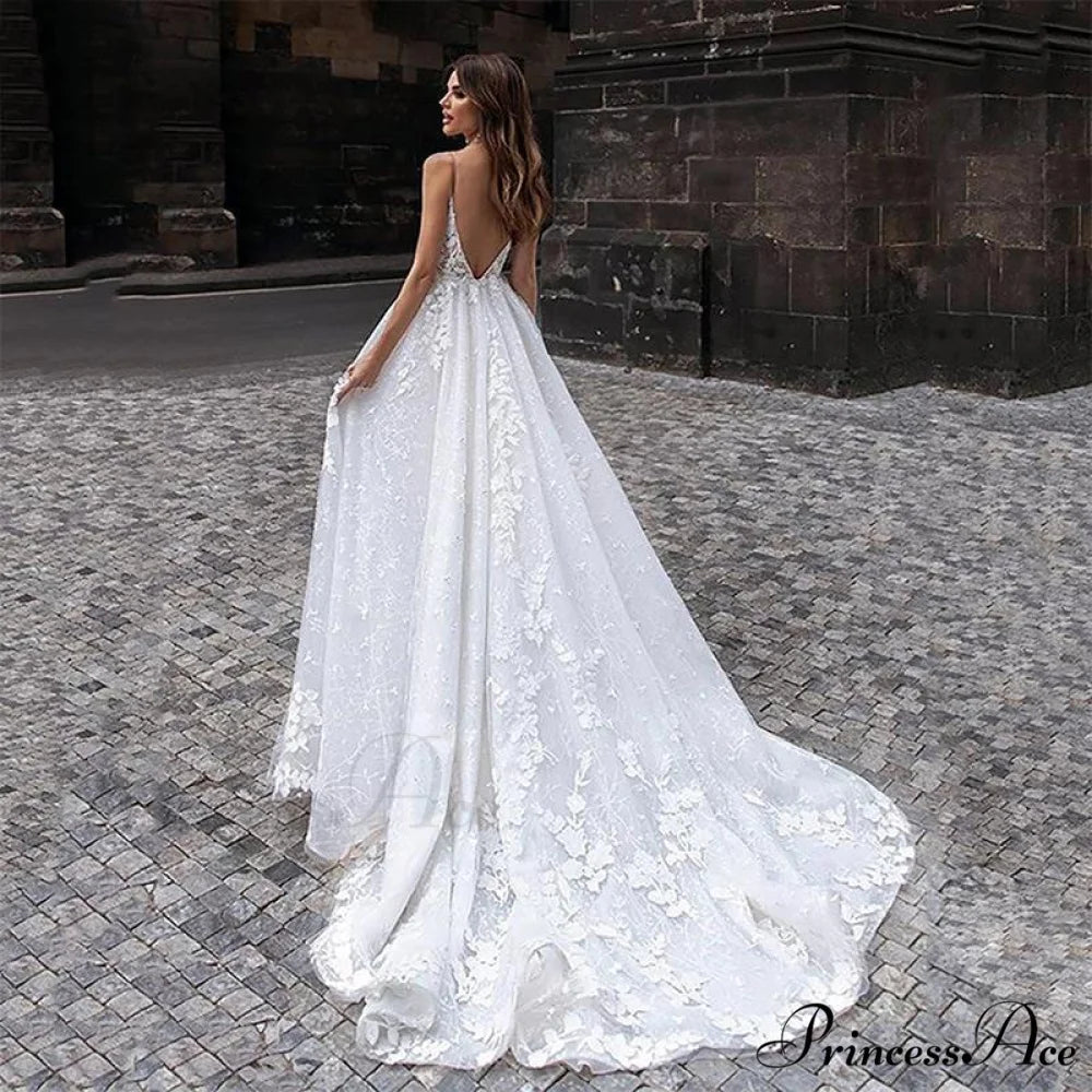 Deep-Neck Mermaid Transparent Tulle Wedding Gown White / 2 weddingdress-250223