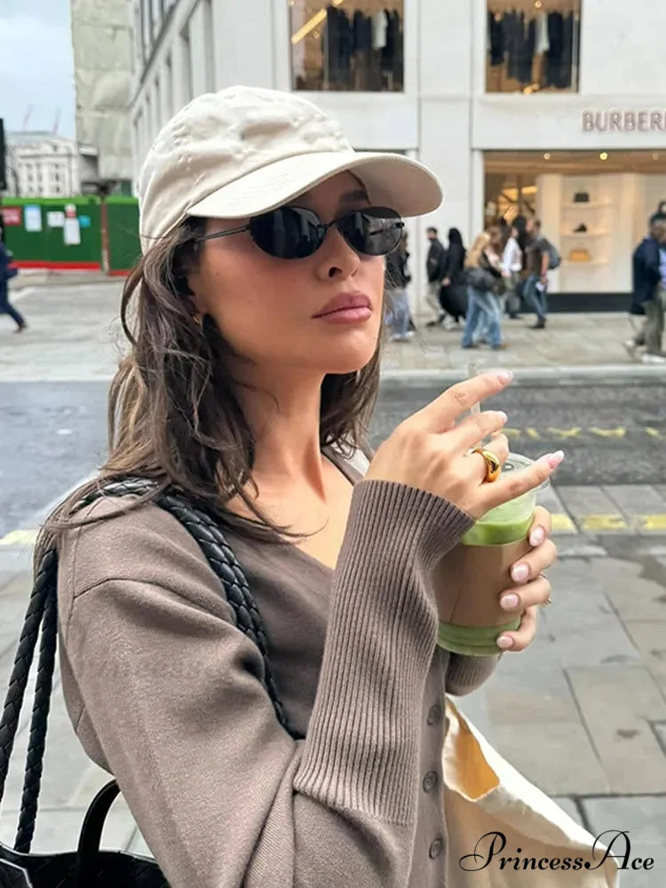 Deep-neck Monochromatic Extended Sleeve Cardigan cardigans-241228