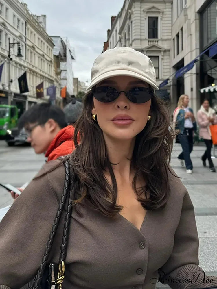 Deep-neck Monochromatic Extended Sleeve Cardigan cardigans-241228