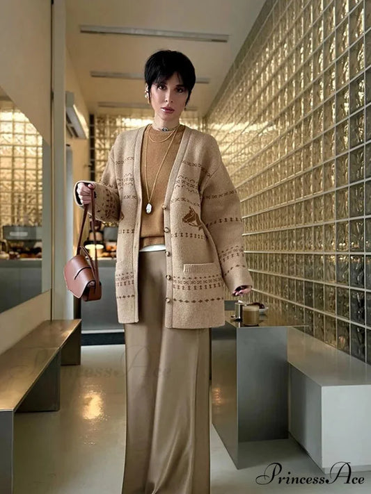 Deep-neck Patterned Button Cardigan cardigans-241228