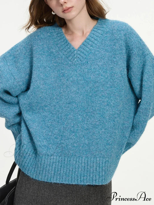 Deep-Neck Pullover Wool Cozy Sweater swraters-241228