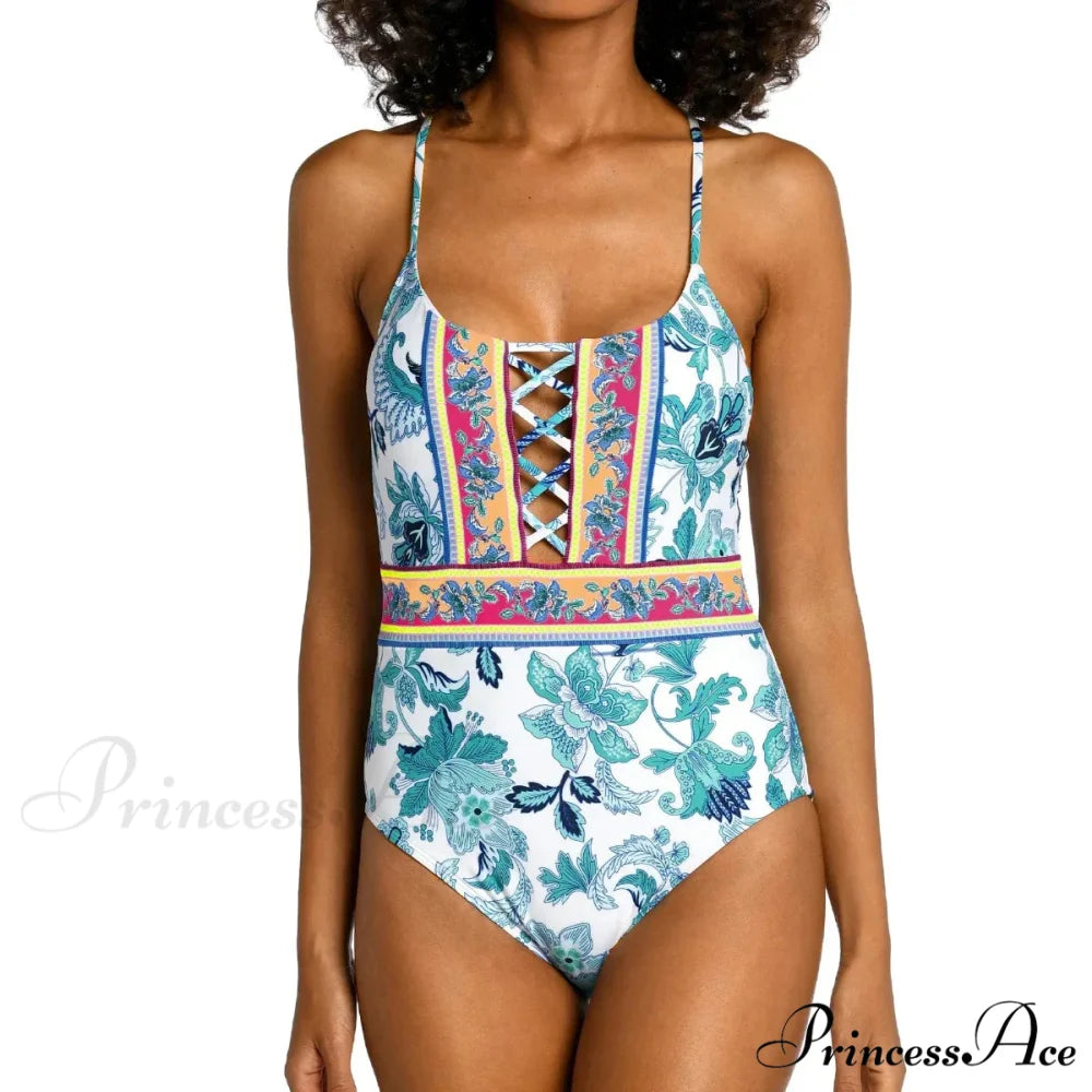 Deep Neck Push Up Cross One Piece Swimsuit Green / S onepiece-250223