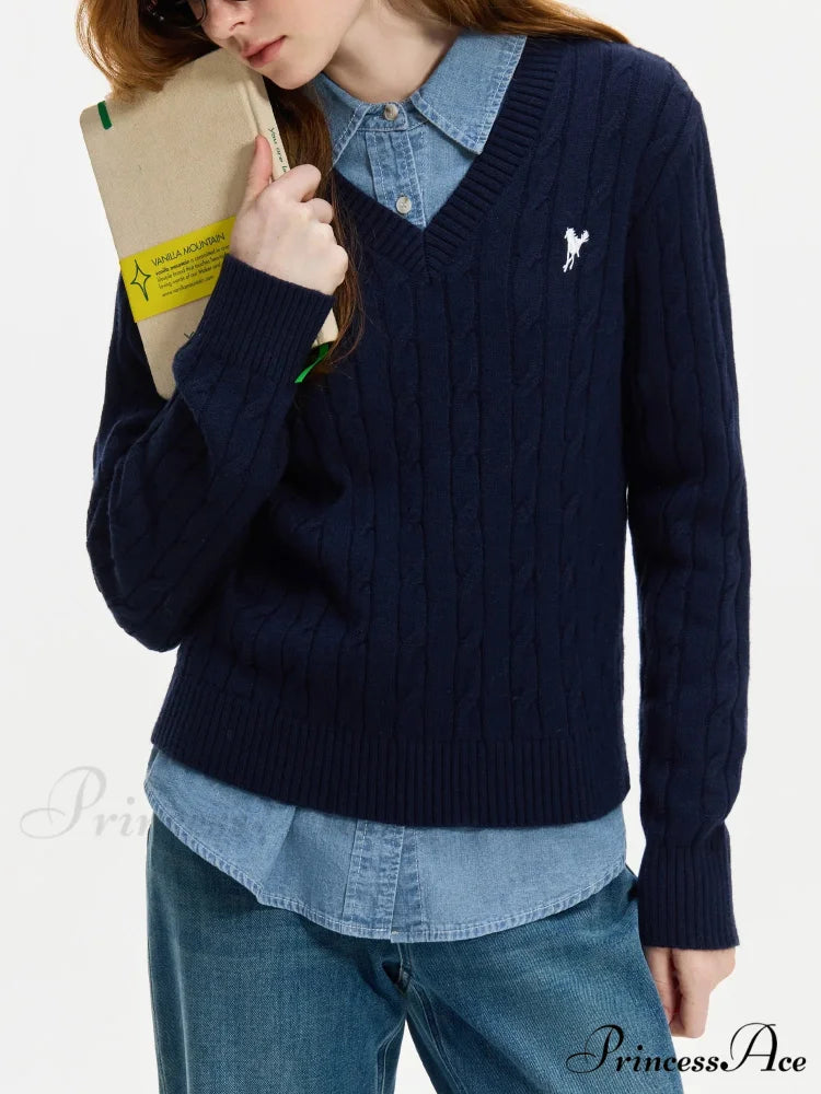 Deep-neck Stitched Coiled Blossom Jumper Blue / XS swraters-241228