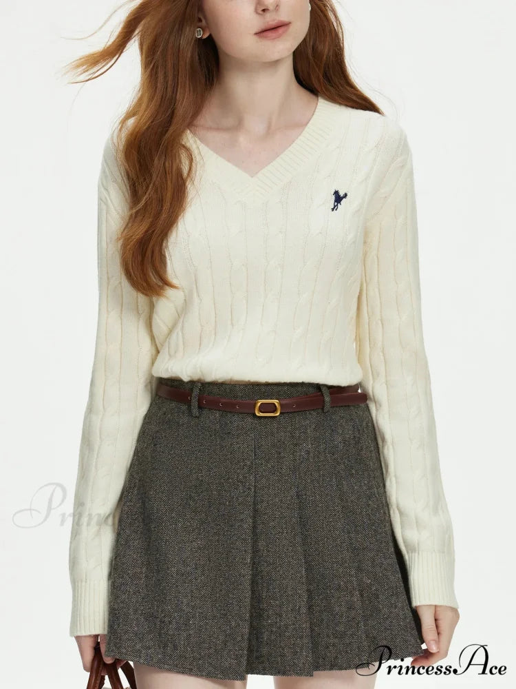 Deep-neck Stitched Coiled Blossom Jumper Ivory / XS swraters-241228