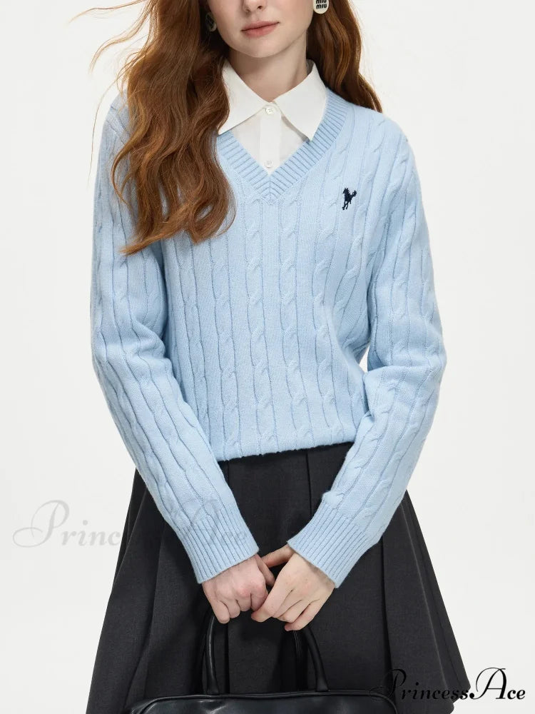 Deep-neck Stitched Coiled Blossom Jumper SKY BLUE / XS swraters-241228