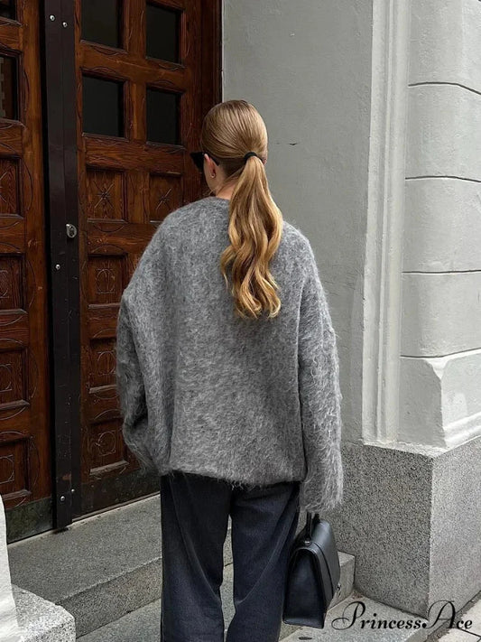 Deep-neck Unmarried Buttoned Loose Cardigan cardigans-241228