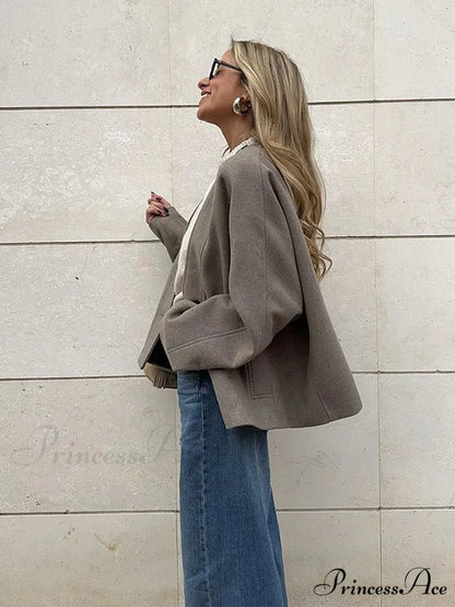 Deep-neck Unmarried Buttoned Wool Overcoat coats-241228