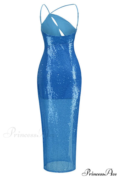 Deep Slit One Charming Shoulder Sequin Dress