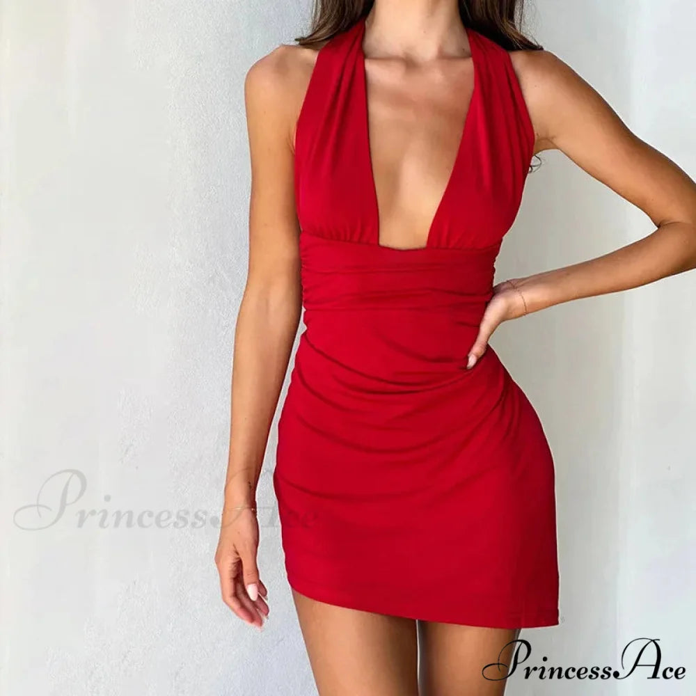 Deep V-Neck Bandage Charming Backless Mini Dress