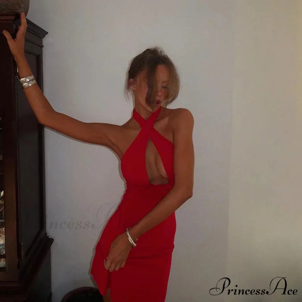 Deep V-Neck Bandage Charming Backless Mini Dress