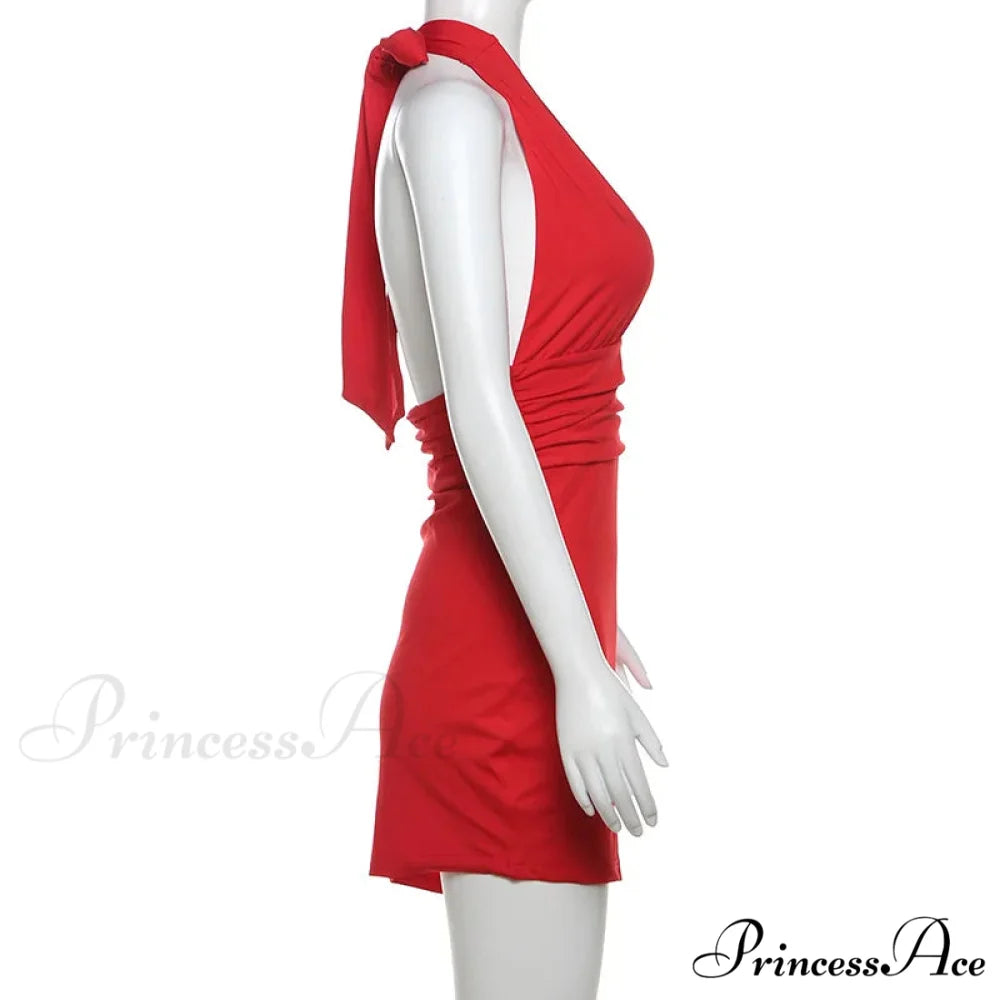 Deep V-Neck Bandage Charming Backless Mini Dress