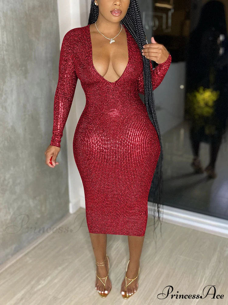 Deep V Neck Trendy Lace Up Mini Dress Red / M