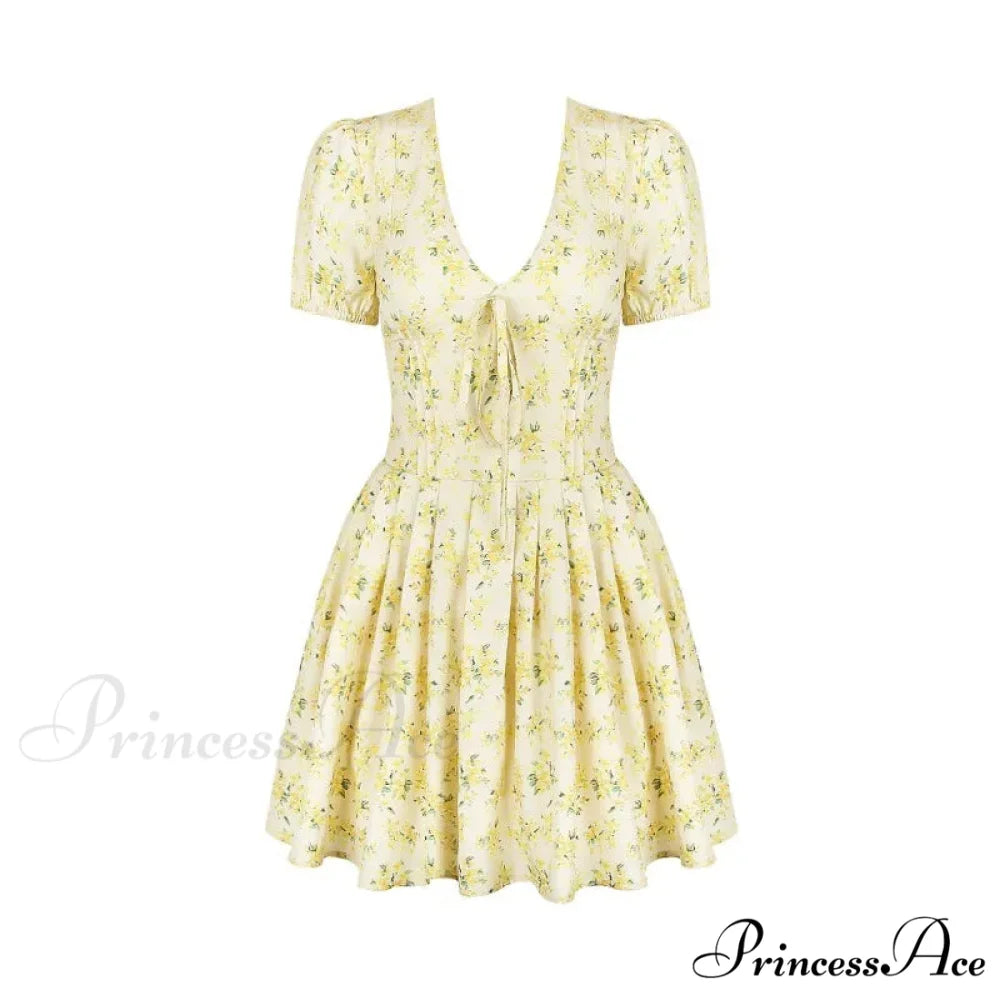 Deep V Short Sleeve Mini Women’s Lined Fashion Ball Gown Club Party OutFit Summer Floral Dress