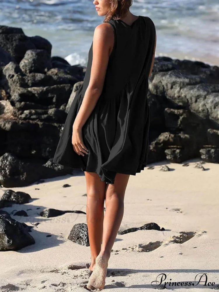 Deep V Wide Charming Strap Mini Tank Dress