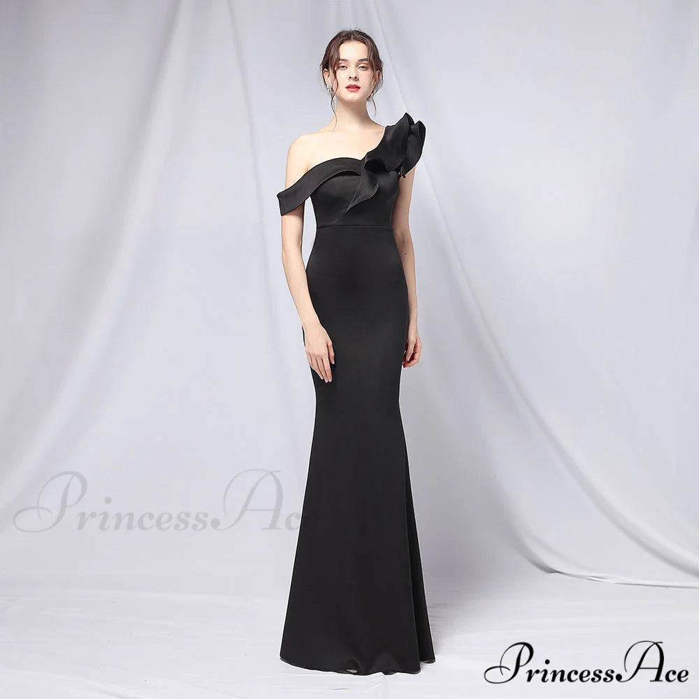 Delana Elegant Formal Charming One Shoulder Dress BLACK / XS