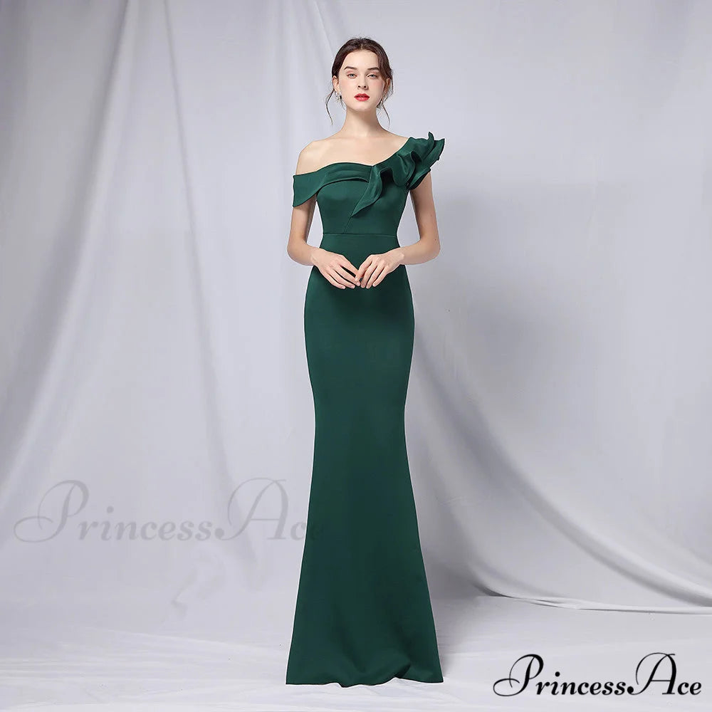 Delana Elegant Formal Charming One Shoulder Dress HUNTER / XS